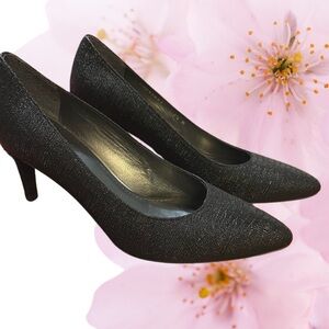 Stuart Weitzman Textured Saffiano Leather Black Heels Slip On Pump Size 7.5M